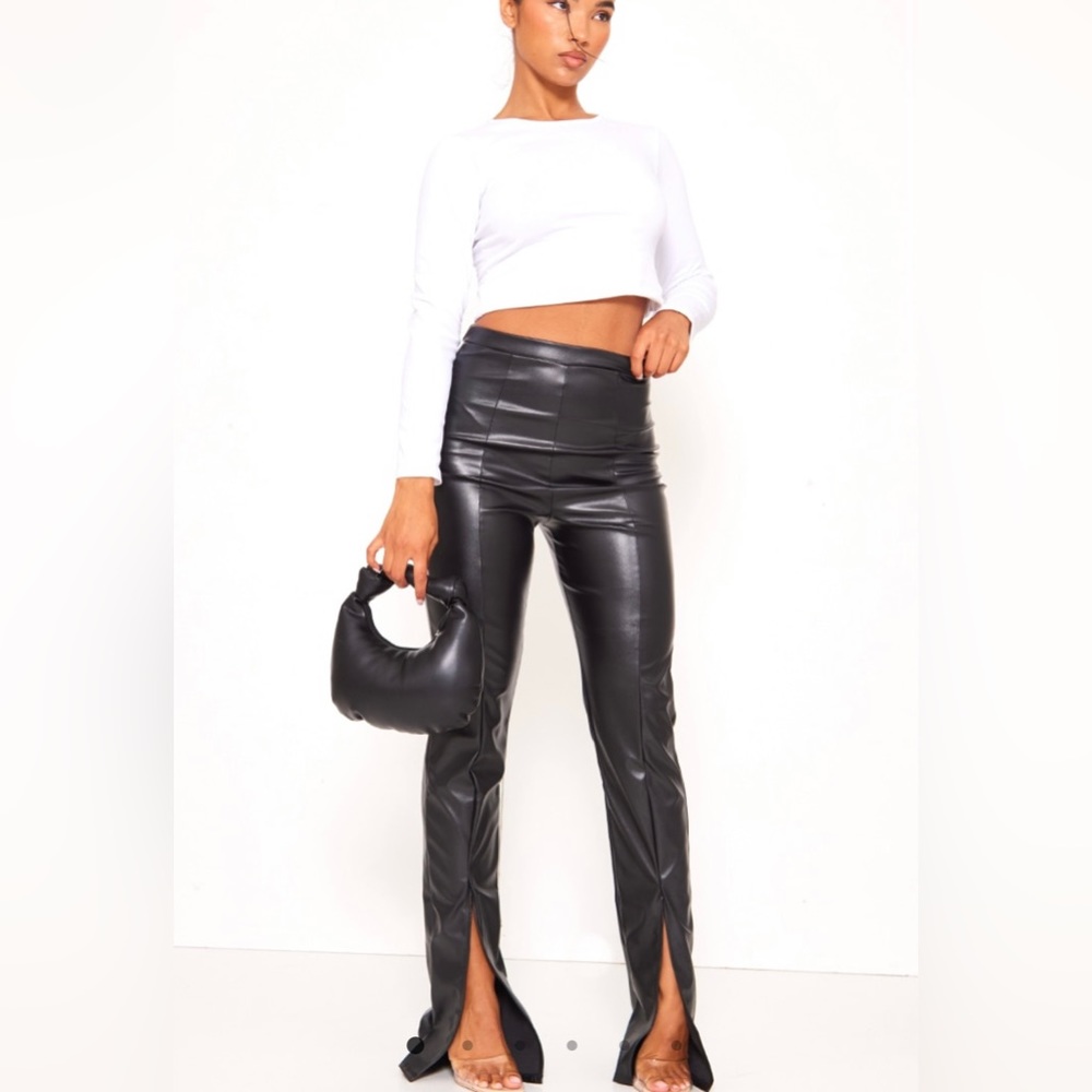 Faux Leather Split Hem Pants